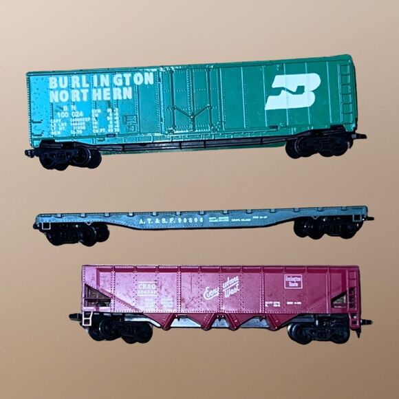 3 Vintage 1975 TYCO BN 100024 Box Car Open Bay Hopper Flat Car HO Scale Train B6 - Picture 7 of 7